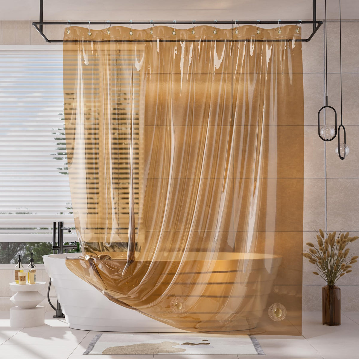 AmazerBath Heavy Shower Curtain Liner, 100% EVA Clear Green Heavy Duty Luxury Soft Shower Curtain and Liner 2-in-1, 72x72 Plastic Weighted Shower Liner, 12 Rustproof Grommets & 3 Heavyweight Stones