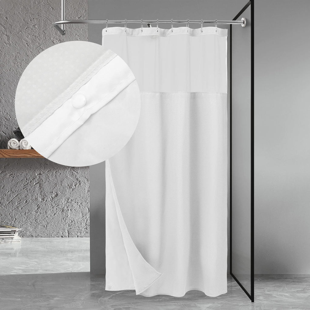 N&Y HOME Stall Waffle Weave Shower Curtain with Snap-in Liner White 36x72
