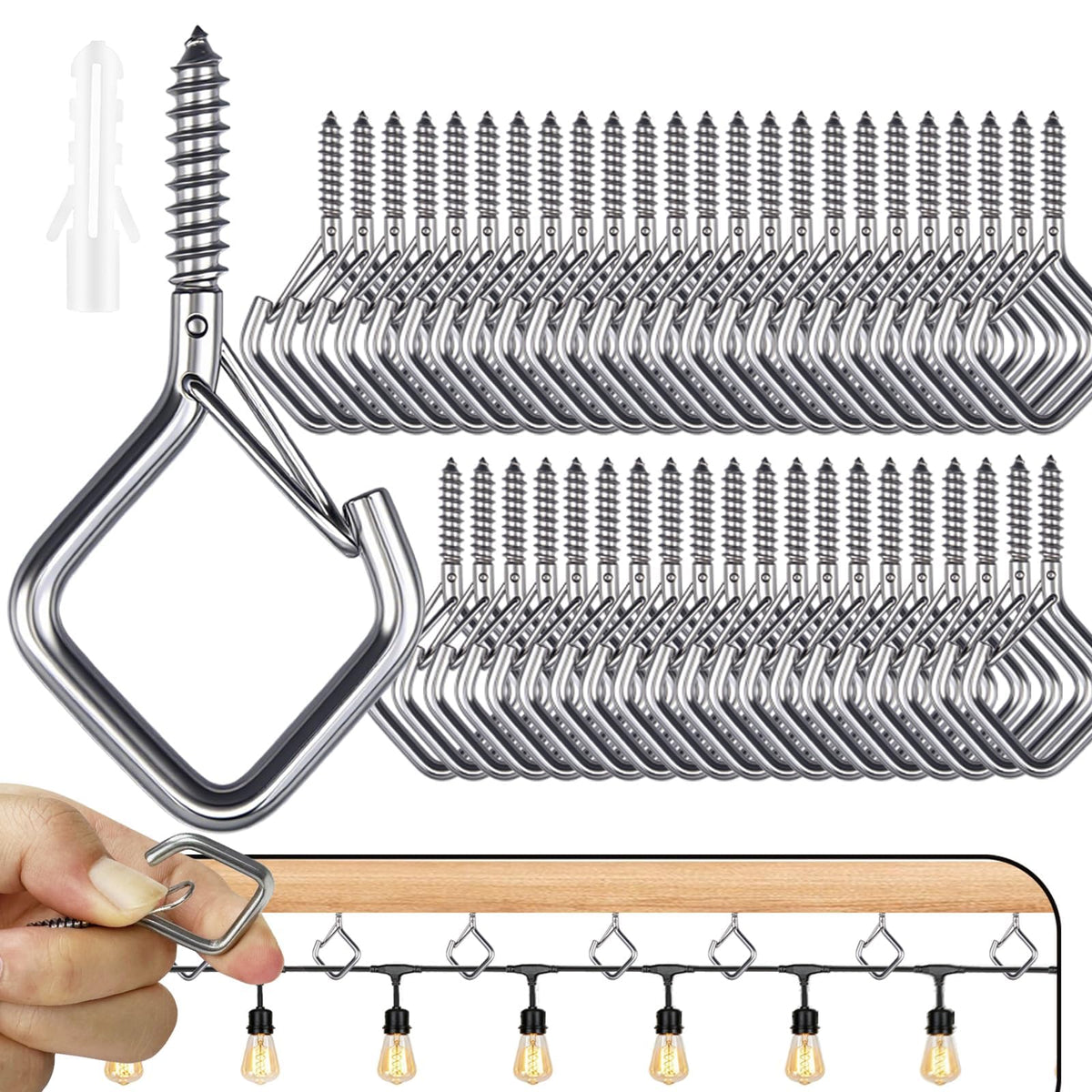 65 Pcs Stainless Steel Hooks, 2.16" Screw Hooks with Safety Buckle