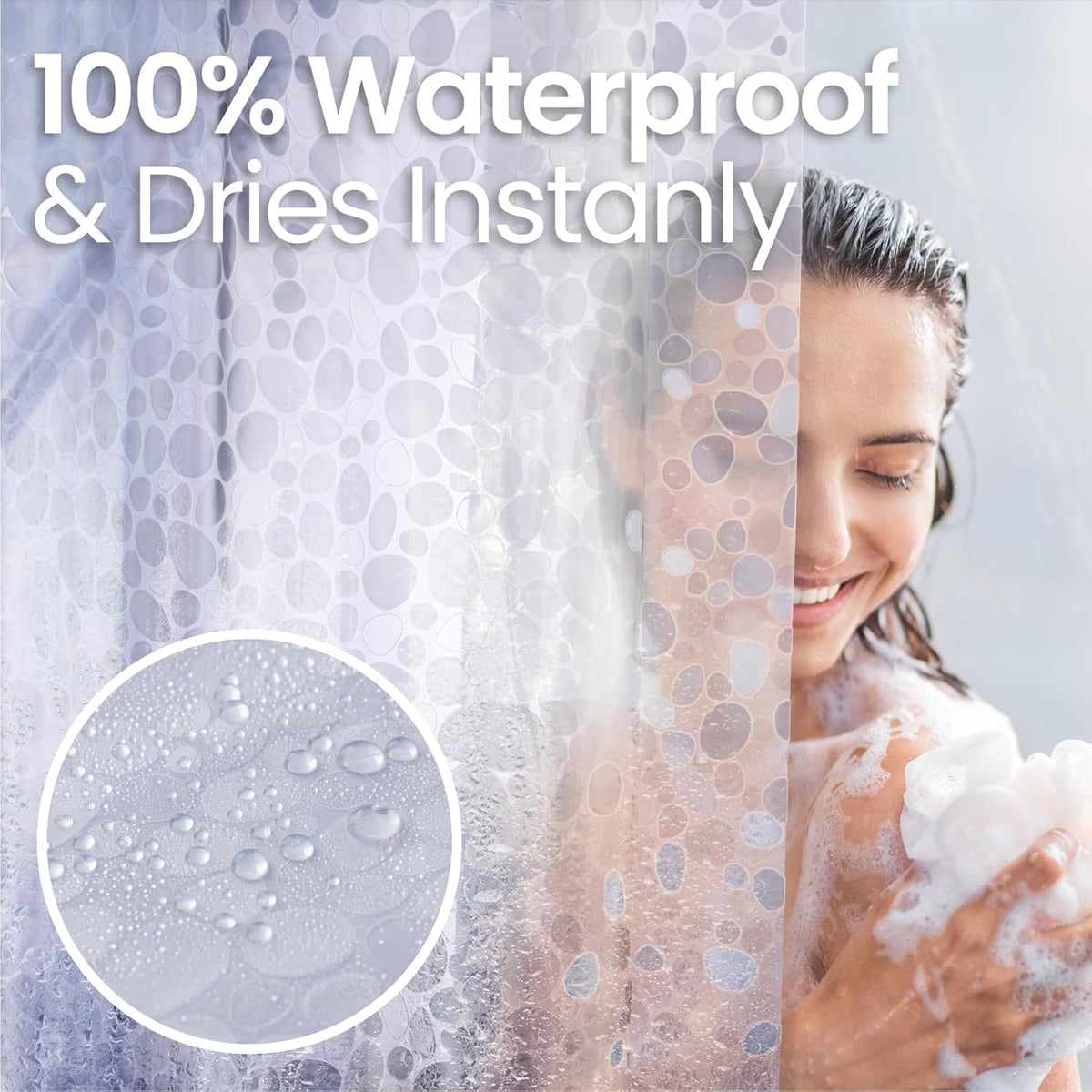 LiBa Shower Curtain PEVA 8G, 72x72 Inch Clear Pebbles with Magnets