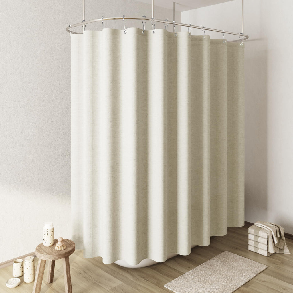 Naturoom Linen Shower Curtain 72 Inch Long for Bathroom Beige 1 Panel
