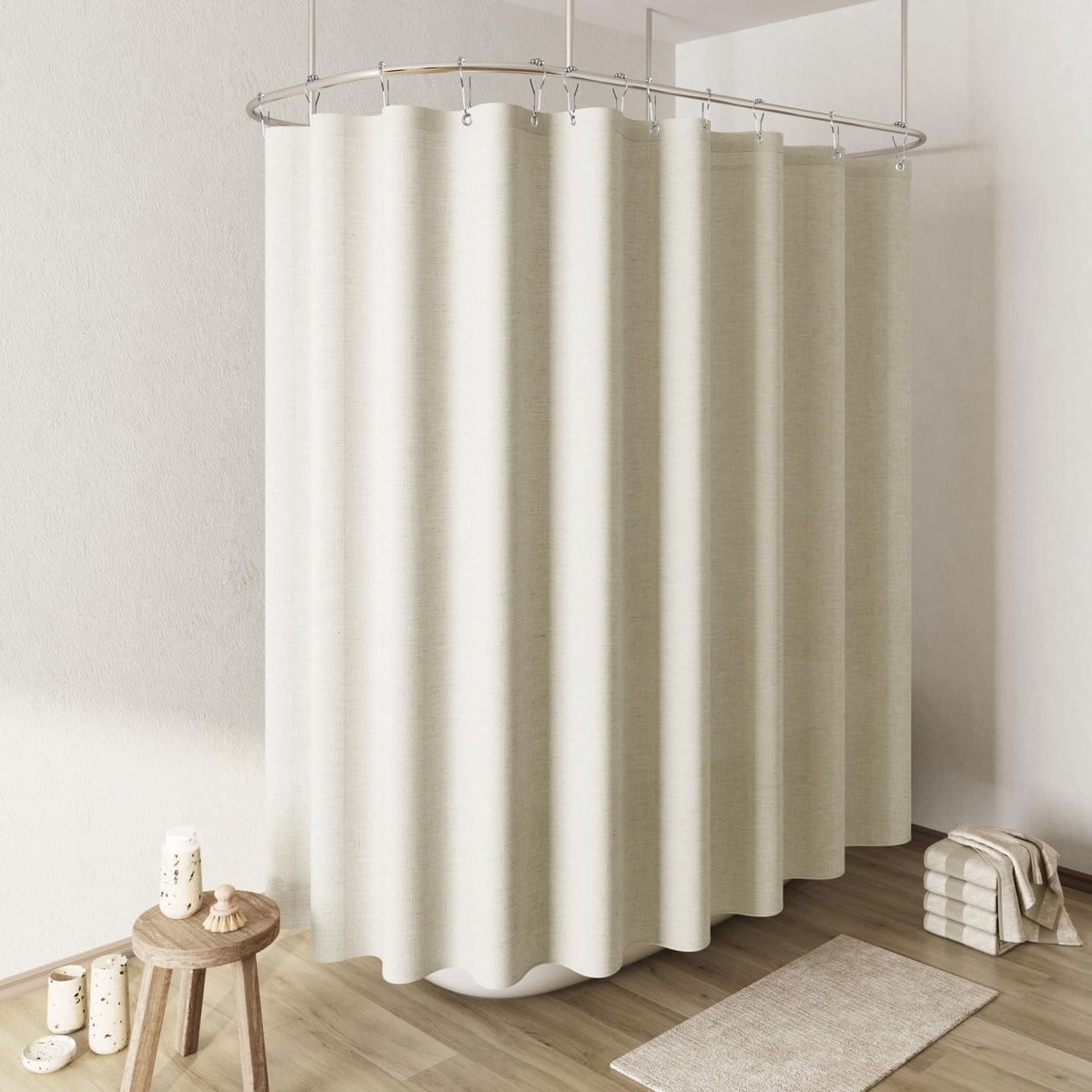 Naturoom Linen Shower Curtain 72 Inch Long for Bathroom Beige 1 Panel