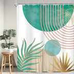 KOMLLEX Mid Century Green Boho Shower Curtain, Abstract Modern Shower Curtains for Bathroom, Plant Botanical Minimalist Leaf Arch Sun Fabric Liner Waterproof Polyester 12 Pack Hooks 60Wx72L Inches