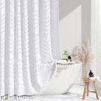 Dynamene Boho Farmhouse Fabric Shower Curtain Tufted Chevron 72"x72" Black