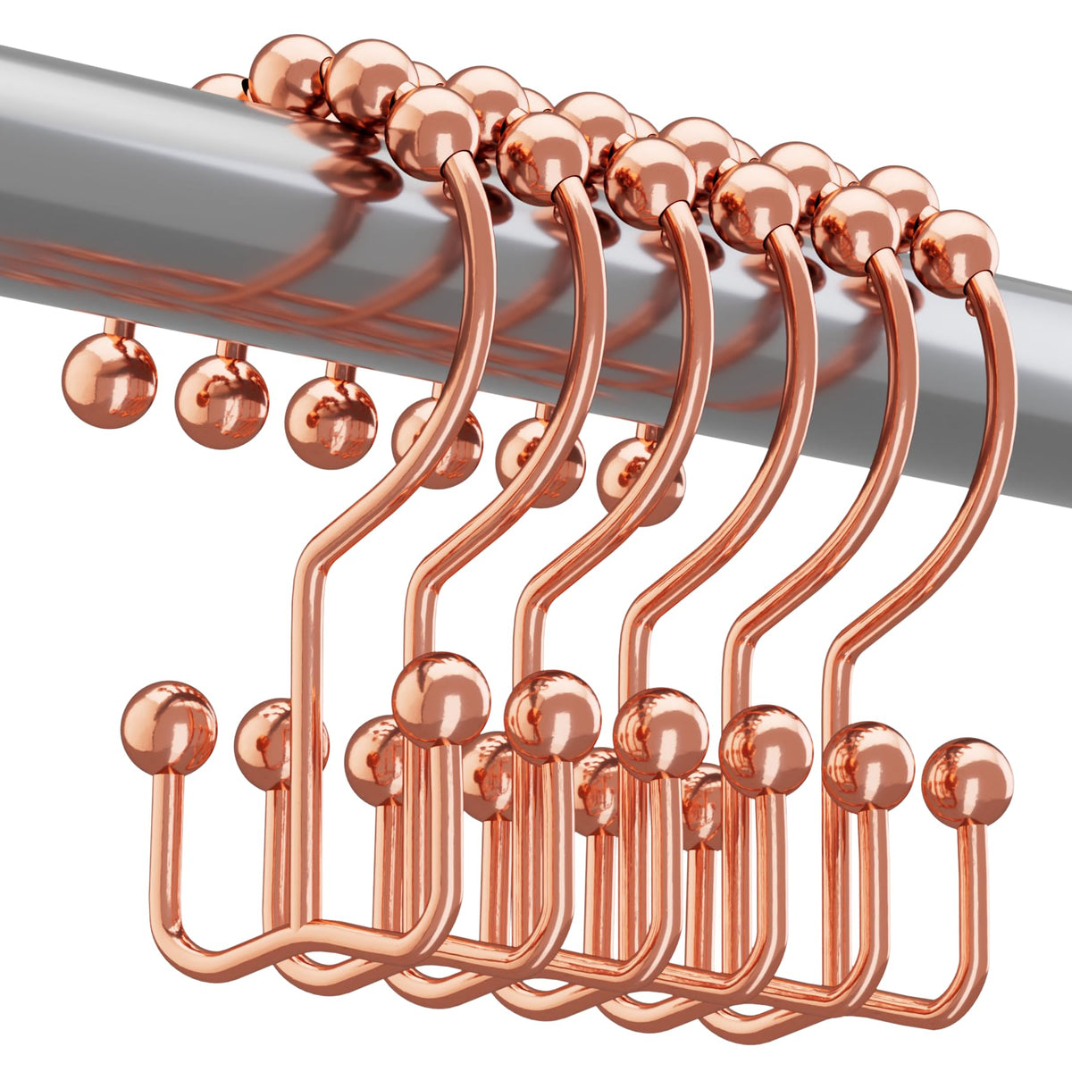 Titanker Shower Curtain Hooks Rings, Rust-Resistant Metal Double Glide Shower Hooks for Bathroom Shower Rods Curtains, Set of 12 Hooks - Bronze