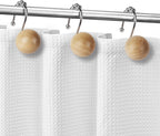 Sunlit Boho Wood Beads Decorative Shower Curtain Hooks, Shower Curtain Rings with Roller Balls, Farmhouse Bathroom Decoration Curtain Hangers Accessories, Set of 12, Natural