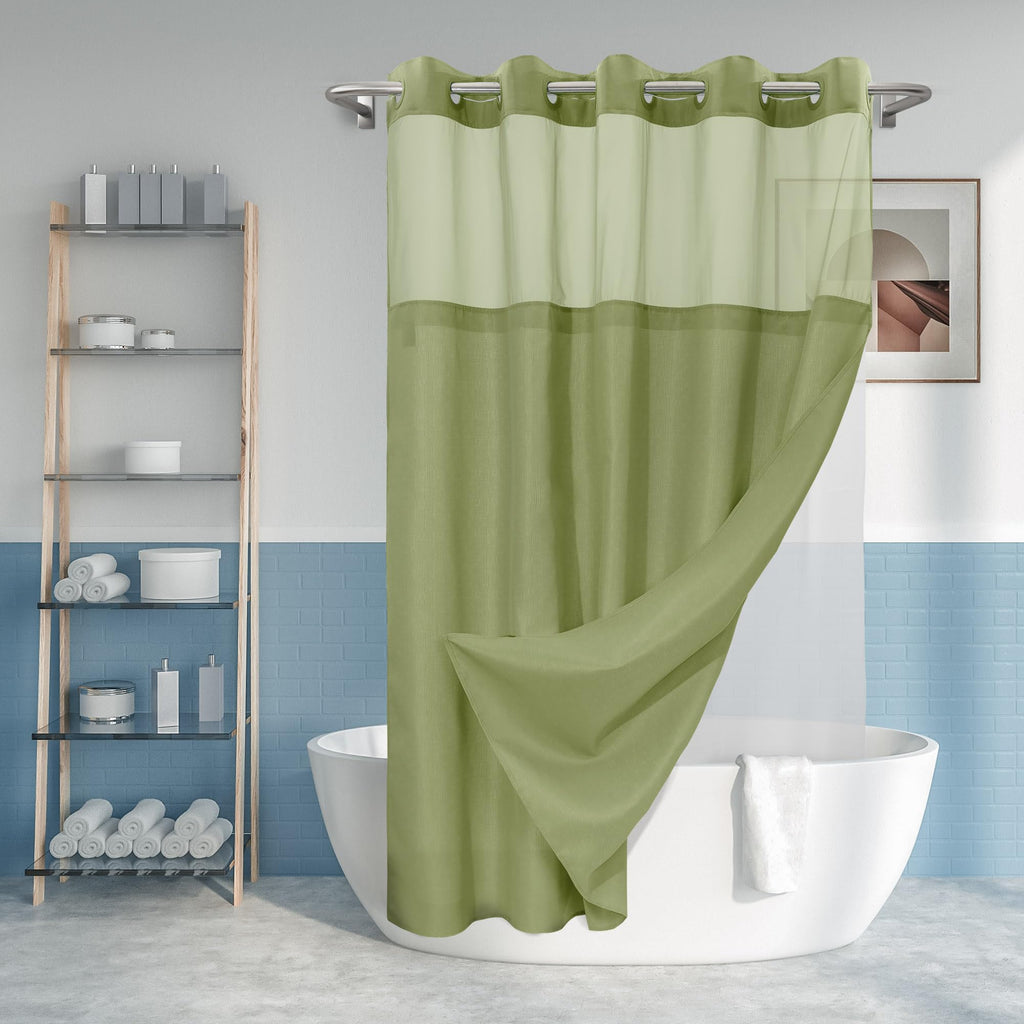 River Dream No Hook Shower Curtain with Snap-in Liner Set, Dark Gray, 71x74