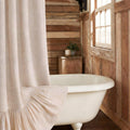 Farmhouse Shower Curtain Ruffle Linen Cream-Brown Stripe 72"W x 84"L