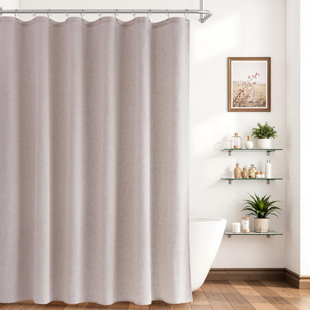 Naturoom Linen Shower Curtain 72 Inch Long for Bathroom Beige 1 Panel