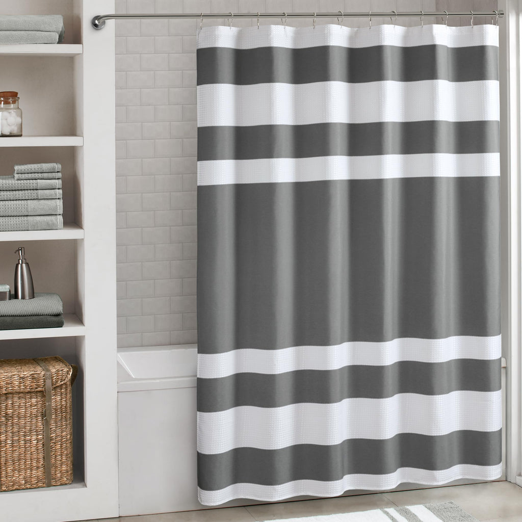 Madison Park Spa Waffle Shower Curtain for Bathroom, 72 x 72, Grey