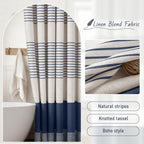 Navy Blue Coastal Ocean Linen Striped Shower Curtain with Tassel 72W X 72L