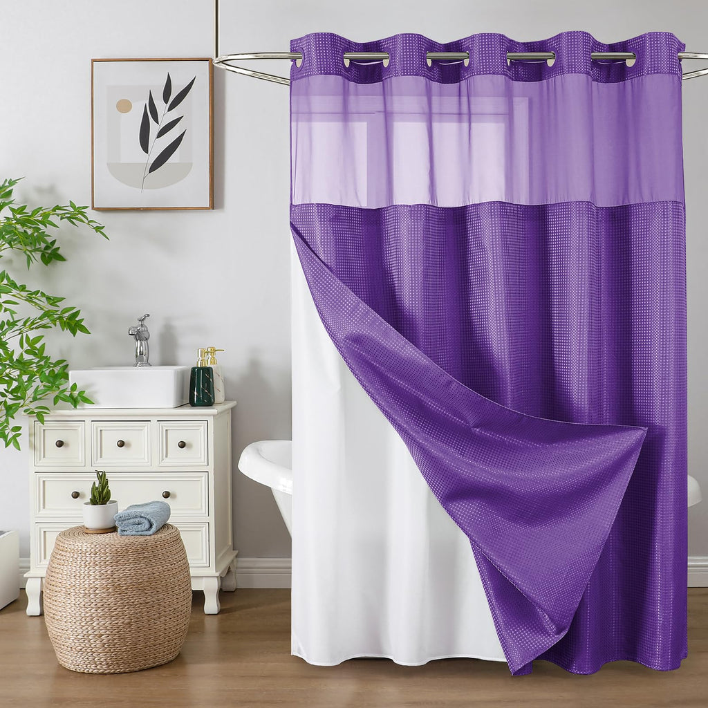 Colorful Star Sage Green No Hook Waffle Shower Curtain Set, 72 x 75 Inch