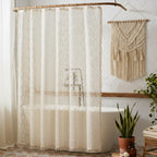 WAZZIO Dark Sage Green Lace Shower Curtain,Boho Chic Style,72 x 72 in