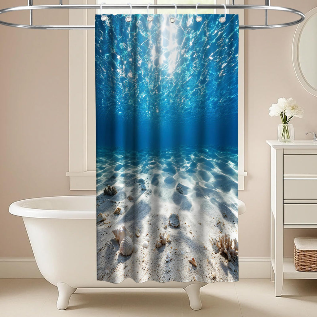Nautical Green Sea Turtles Beach Theme Fabric Shower Curtain Sets Bathroom Blue Ocean Decor with Grommets and Hooks - 72 x 72 Inch Teal