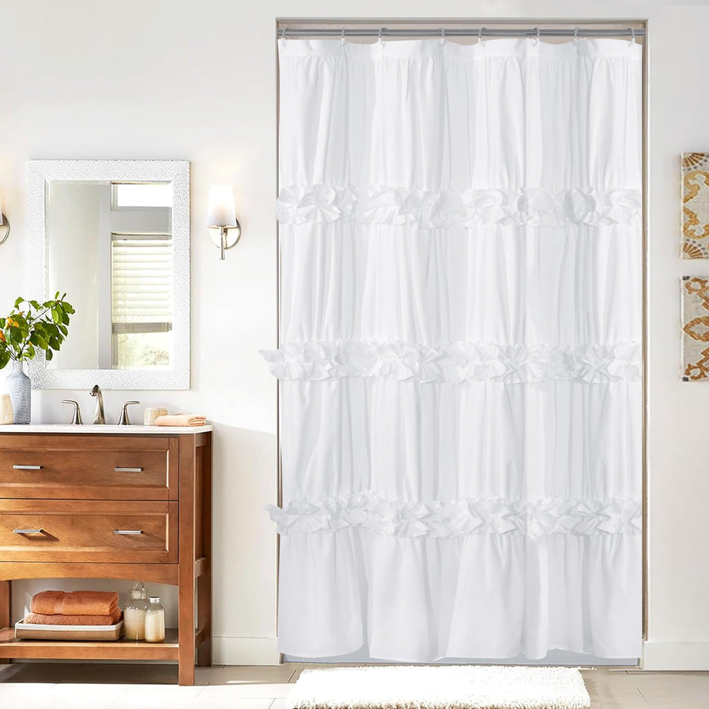 Homechoice Decor Camel Ruffle Shower Curtain 72" W x 72" H