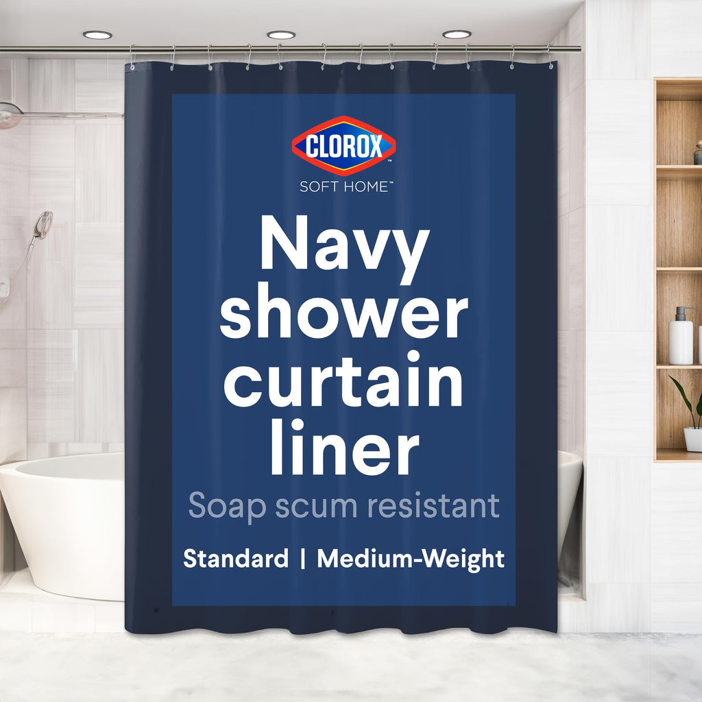 Clorox Shower Curtain Liner & Hooks, Premium Lightweight Flexible Waterproof 4g PEVA for Bathroom with Weighted Magnets, Standard Size 70" x 72", Frosty 1 Pack