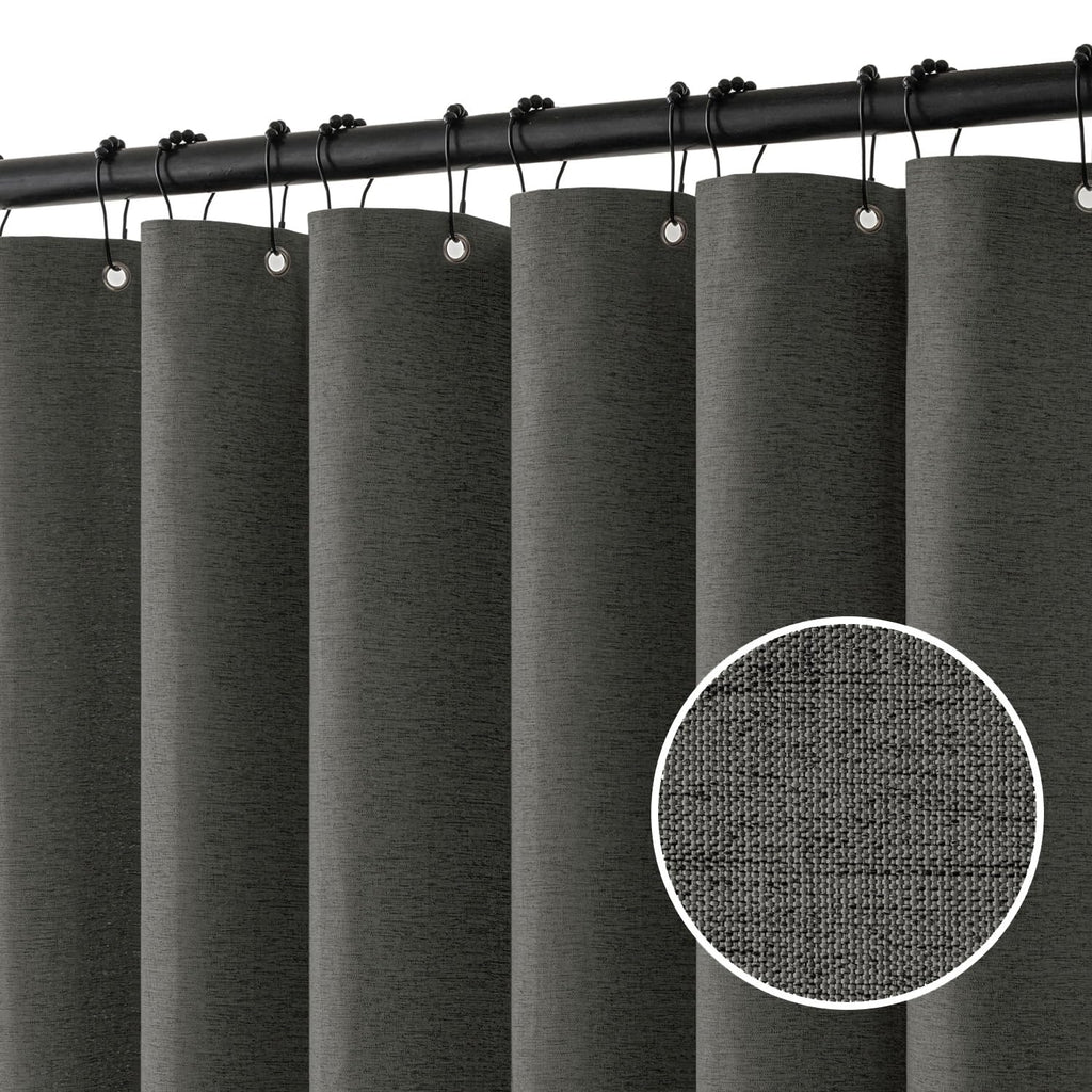 MIULEE 72 x 90 Extra Long Linen Shower Curtain Cream Beige 12 Metal Hooks