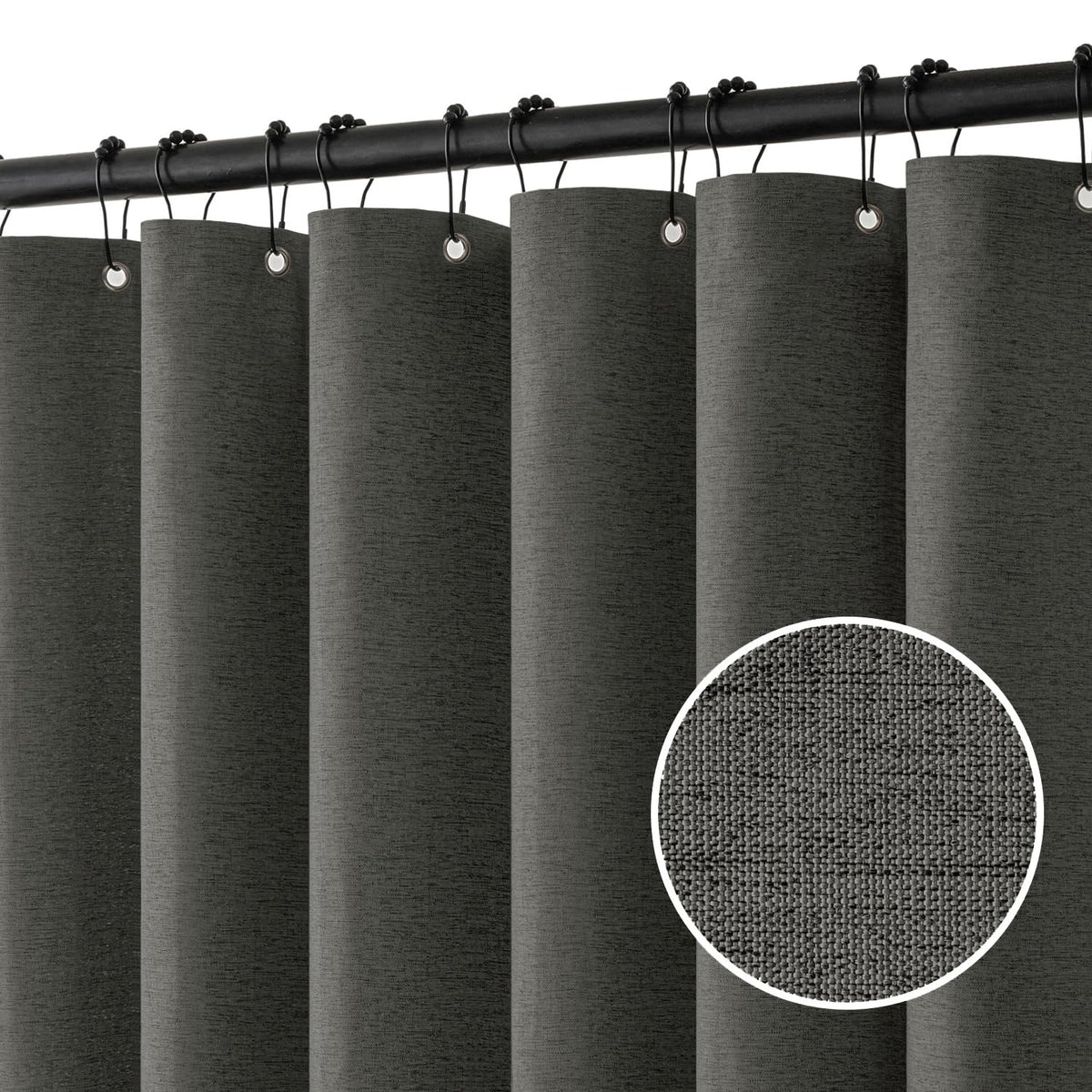 MIULEE 72 x 90 Extra Long Linen Shower Curtain Cream Beige 12 Metal Hooks