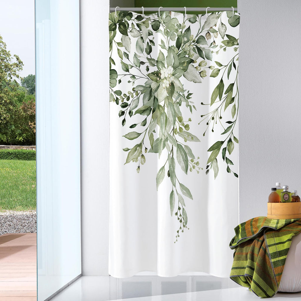 Gibelle Sage Green Eucalyptus Shower Curtain, Floral Print, 72x72