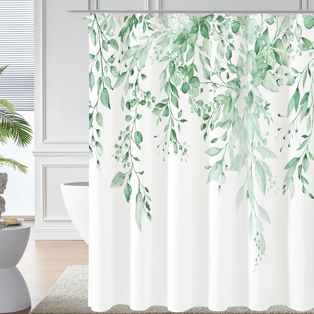 Gibelle Sage Green Eucalyptus Shower Curtain, Floral Print, 72x72