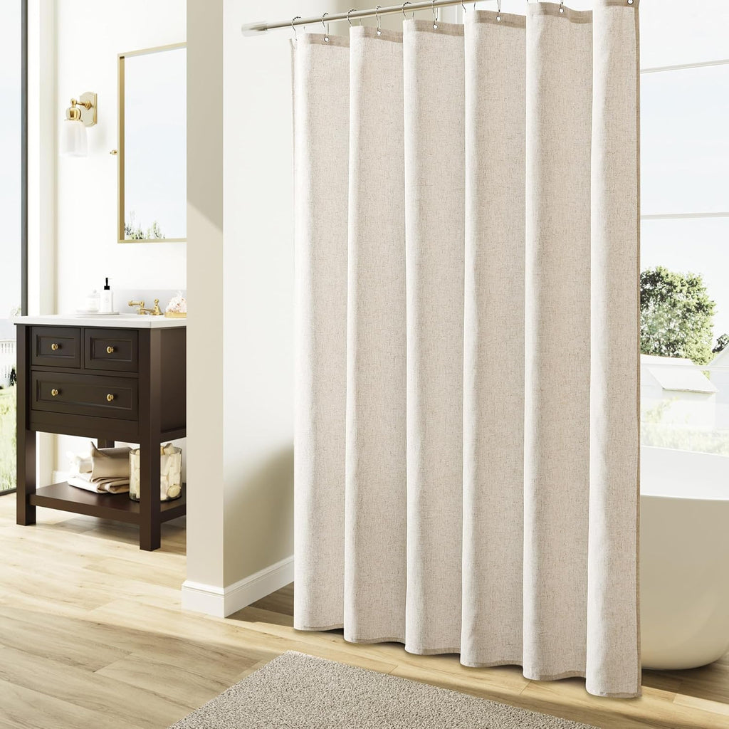 Naturoom Linen Shower Curtain 72 Inch Long for Bathroom Beige 1 Panel