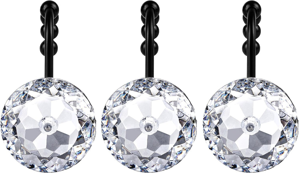 Sunlit Round Rhinestone Shower Curtain Hooks with Glide Balls, 12 Pack