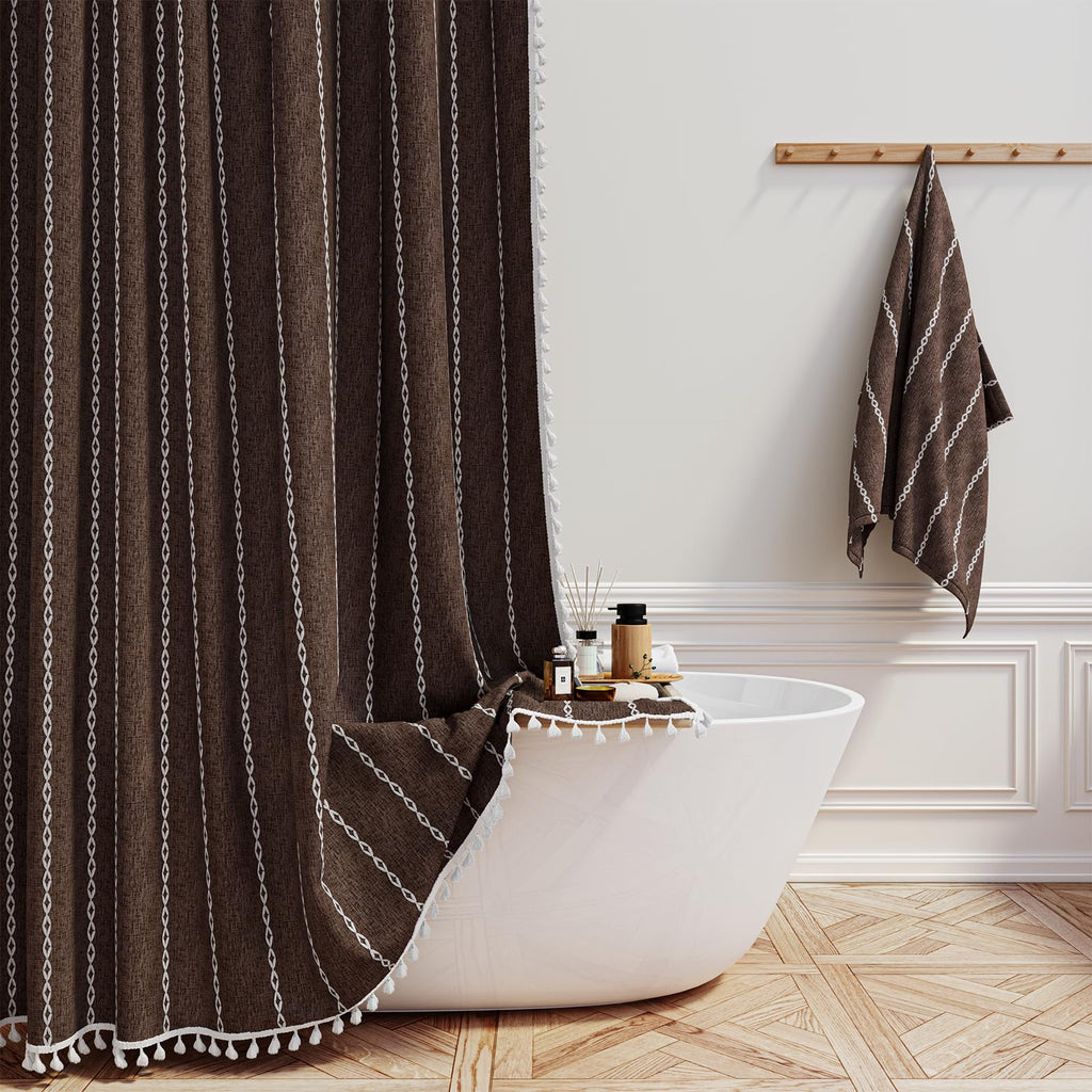 BTTN Cream Boho Farmhouse Linen Heavy Duty Shower Curtain Set, 72x72, Beige