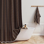 BTTN Cream Boho Farmhouse Linen Heavy Duty Shower Curtain Set, 72x72, Beige