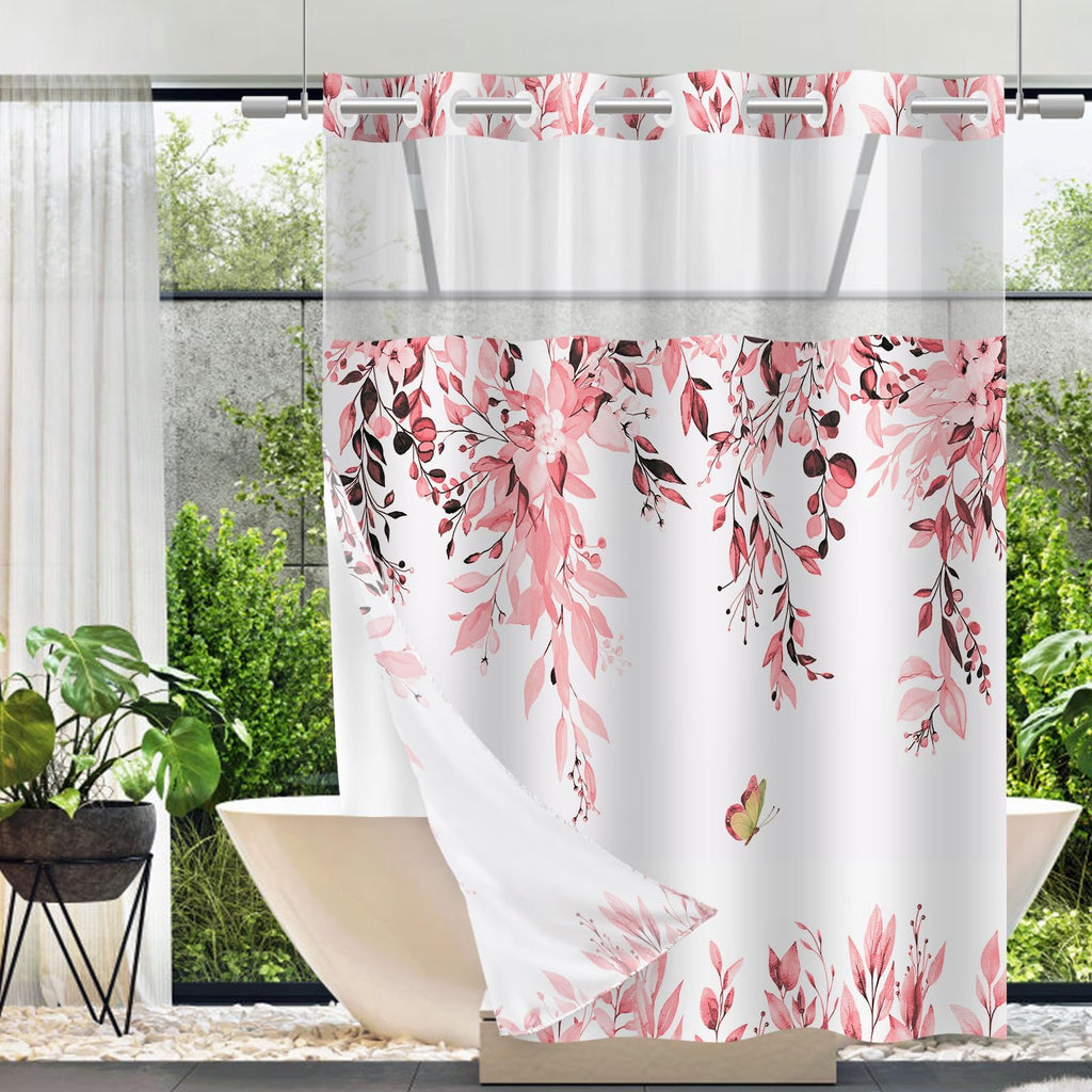 No Hook Shower Curtain and Liner Set, Sage Green Eucalyptus 71x74