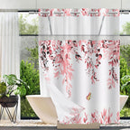No Hook Shower Curtain and Liner Set, Sage Green Eucalyptus 71x74