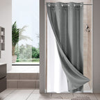 No Hook Weave Fabric Shower Curtain with Snap-in Liner White,72x74