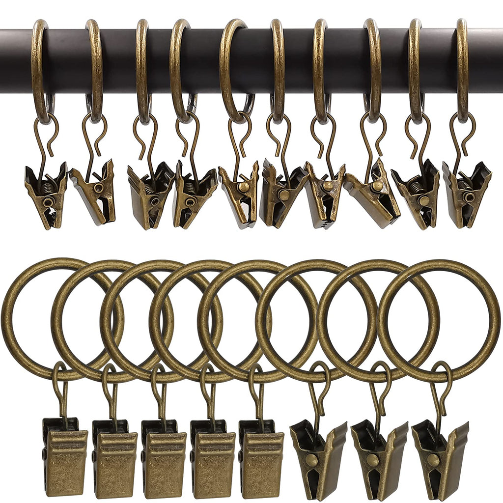 40 Pack Curtain Rings with Clips, Drapery Clips with Rings, Drapes Rings 1.26 in Interior Diameter, Fits up to 1 in Curtain Rod, Black