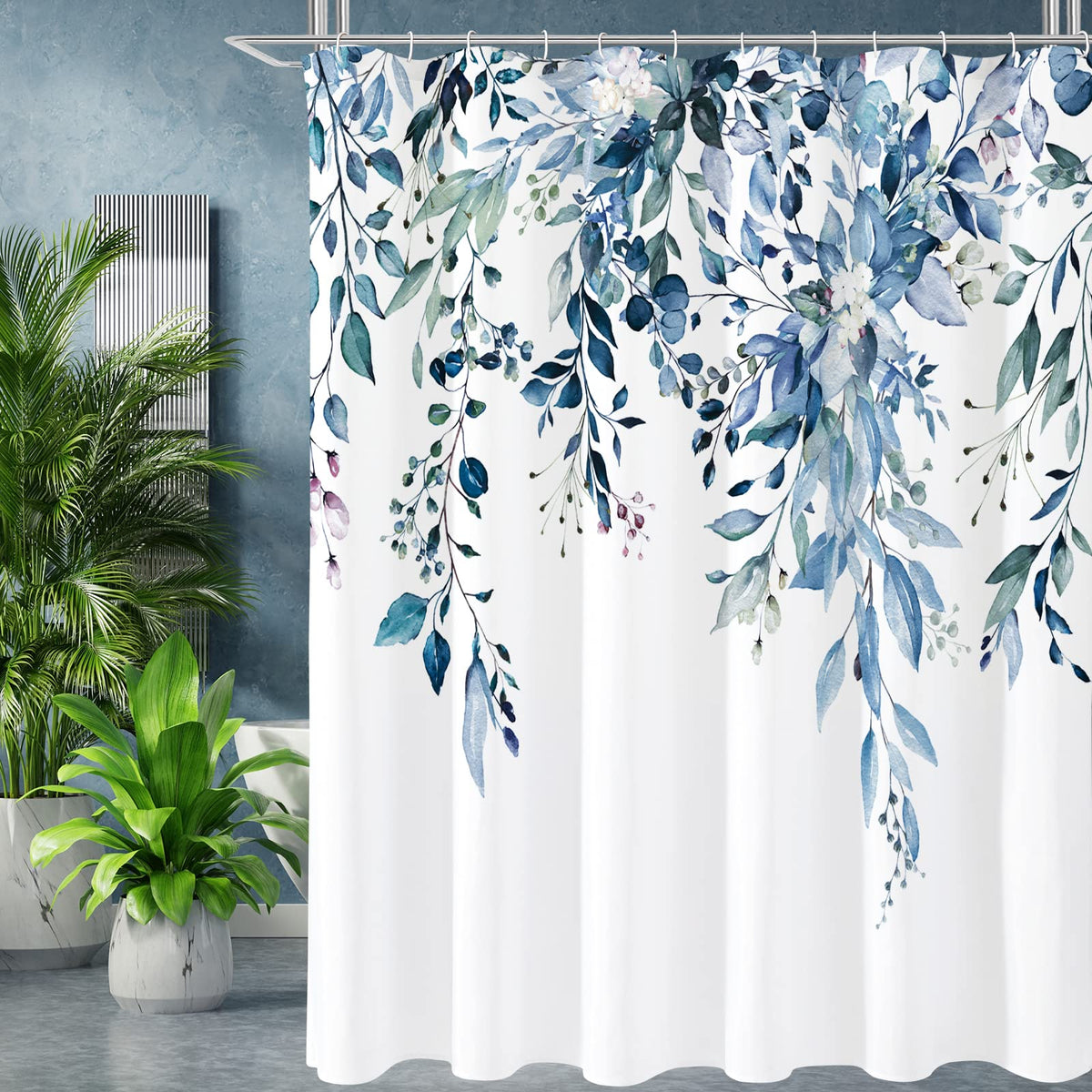 Gibelle Sage Green Eucalyptus Shower Curtain, Floral Print, 72x72