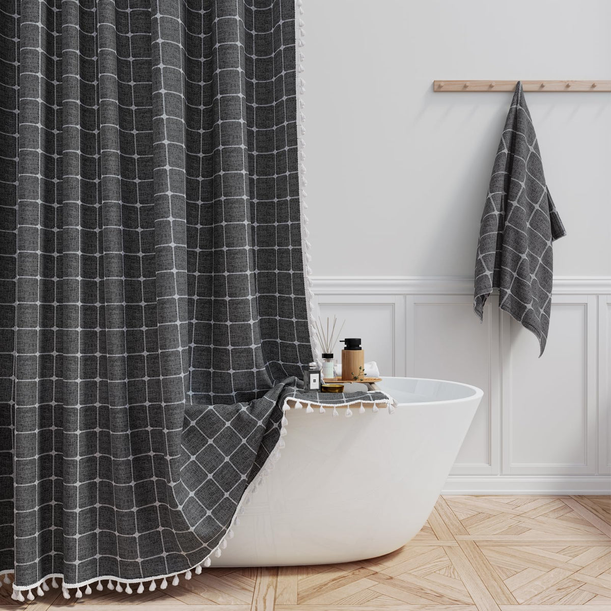 BTTN Sage Green Boho Farmhouse Linen Heavy Duty Shower Curtain Set, 72x72