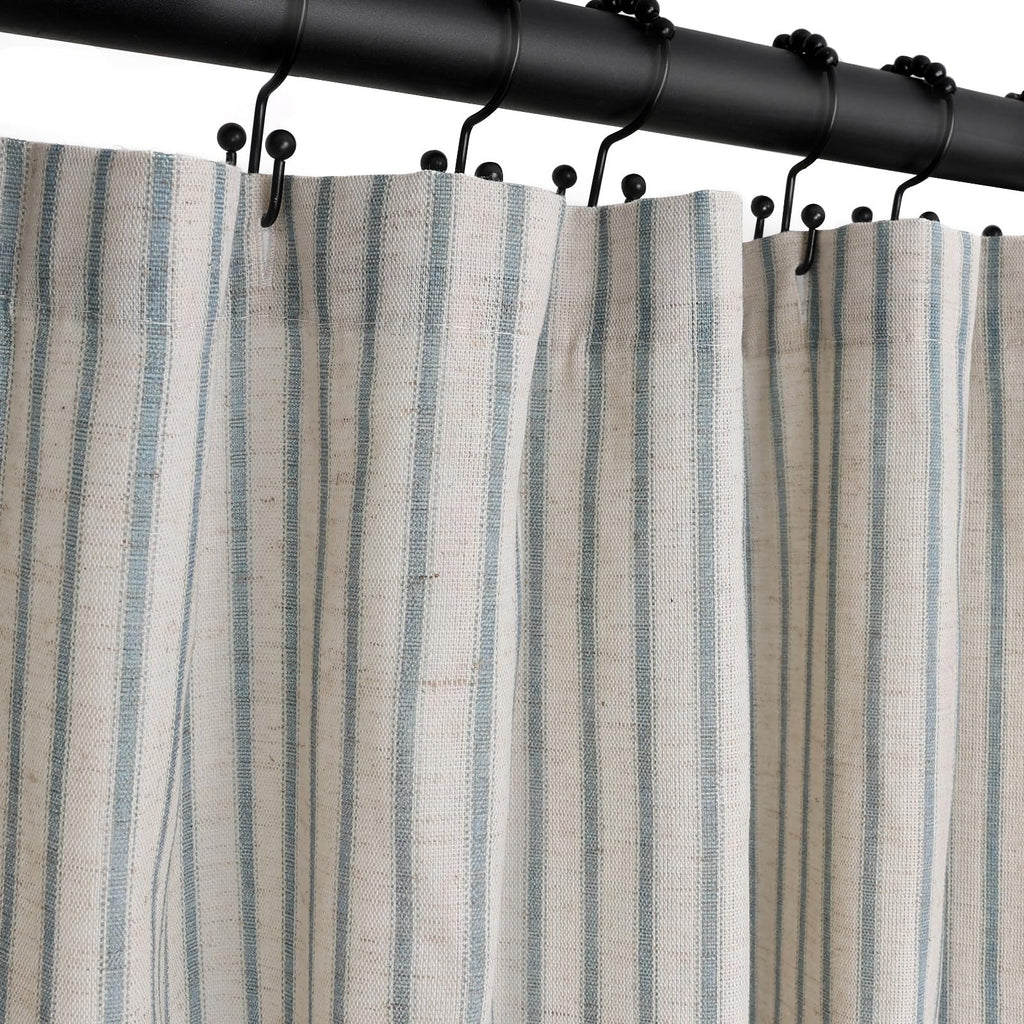Farmhouse Striped Shower Curtain - 72x84 Inches, Linen Blend Fabric, Breathable & Machine Washable, Rustic Black for Bathroom Decor (Hooks/Liner Not Included)