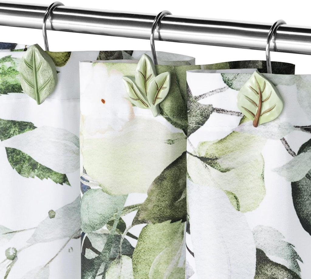 SageGreen Plant Leaf Shower Curtain Hooks,Eucalyptus Bathroom Decor,12PCS