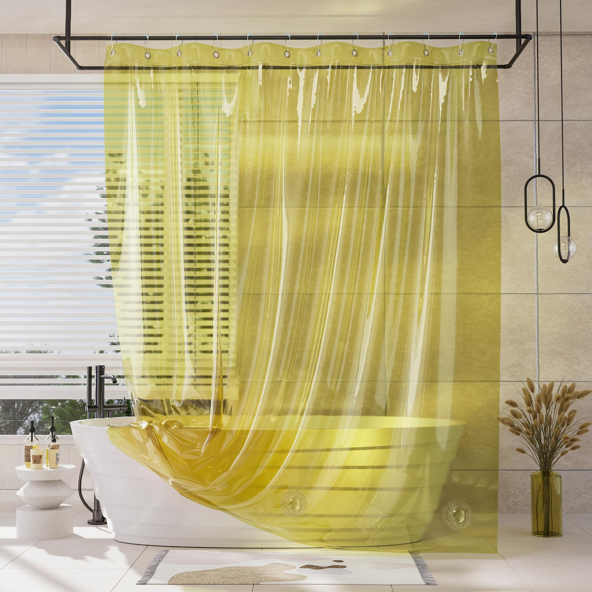 AmazerBath Heavy Shower Curtain Liner, 100% EVA Clear Green Heavy Duty Luxury Soft Shower Curtain and Liner 2-in-1, 72x72 Plastic Weighted Shower Liner, 12 Rustproof Grommets & 3 Heavyweight Stones