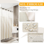 Jowels No Hooks Natural Linen Fabric Shower Curtains for Bathroom 72 Inches