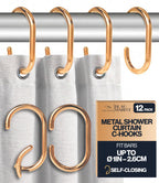 12 Metal Shower Curtain Hooks, Rust-Proof Decorative C-Shaped Curtain Hooks for Bathroom, Chrome Shower Curtain Rings, Fits Rods Up to 1 Inch (C, Silver)