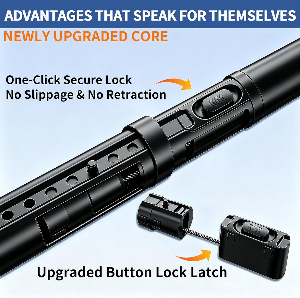 Heavy Duty One-Click Tension Curtain Rod 40-67Inch, Easy to Install, No Drill Adjustable Curtain Rod, 1.26"Diameter Non-Slip Rod for Windows, Shower, Bathroom, Closet, Balcony & Outdoor Spaces, Black