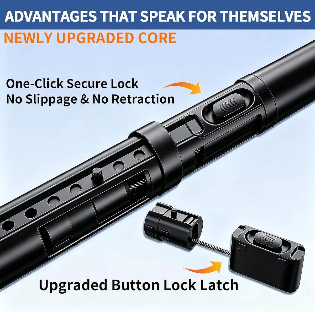Heavy Duty One-Click Tension Curtain Rod 40-67Inch, Easy to Install, No Drill Adjustable Curtain Rod, 1.26"Diameter Non-Slip Rod for Windows, Shower, Bathroom, Closet, Balcony & Outdoor Spaces, Black