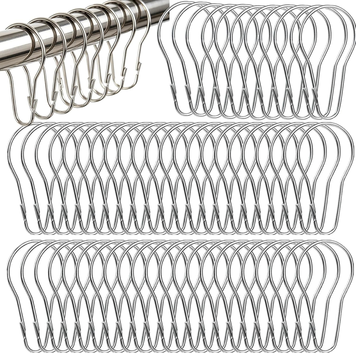 300 Pieces Shower Curtain Hooks, Metal Shower Curtain Hanging Rings Reusable Bathroom Shower Hangers for Shower Rods Curtains Bedroom Kitchen