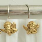 Twofish Home Golden Angel Shower Curtain Hooks Anti Rust Shower Curtain Hooks Decorative Resin Golden Angel Shower Curtain Rings Set of 12