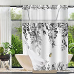 No Hook Shower Curtain and Liner Set, Sage Green Eucalyptus 71x74