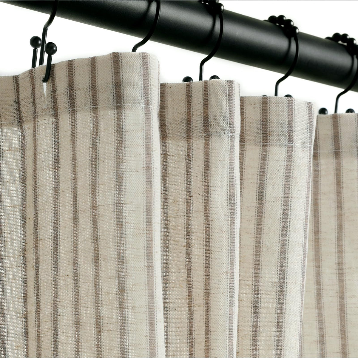 Farmhouse Striped Shower Curtain - 72x84 Inches, Linen Blend Fabric, Breathable & Machine Washable, Rustic Black for Bathroom Decor (Hooks/Liner Not Included)