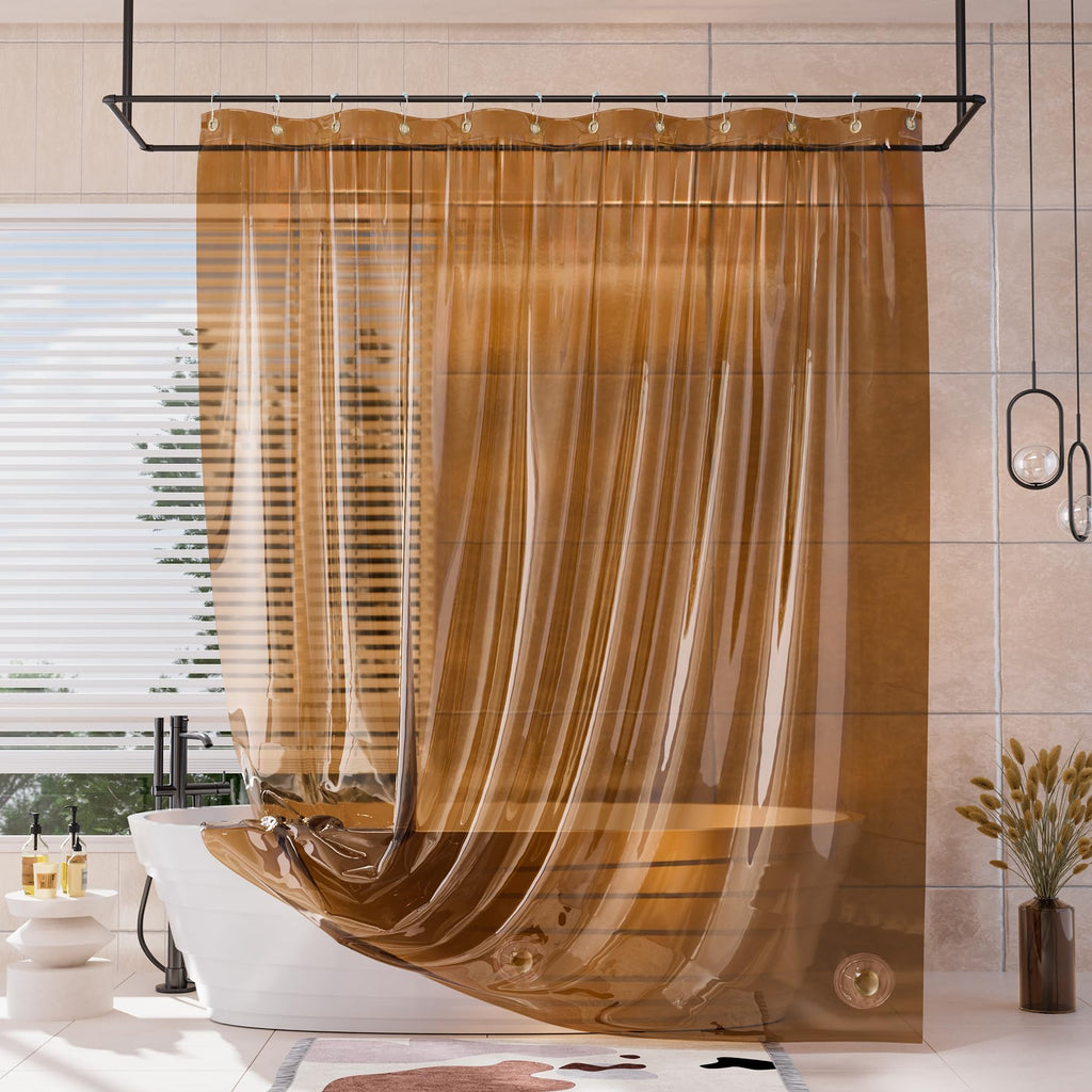 AmazerBath Heavy Shower Curtain Liner, 100% EVA Clear Green Heavy Duty Luxury Soft Shower Curtain and Liner 2-in-1, 72x72 Plastic Weighted Shower Liner, 12 Rustproof Grommets & 3 Heavyweight Stones