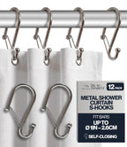 12 Metal Shower Curtain Hooks, Rust-Proof Decorative C-Shaped Curtain Hooks for Bathroom, Chrome Shower Curtain Rings, Fits Rods Up to 1 Inch (C, Silver)