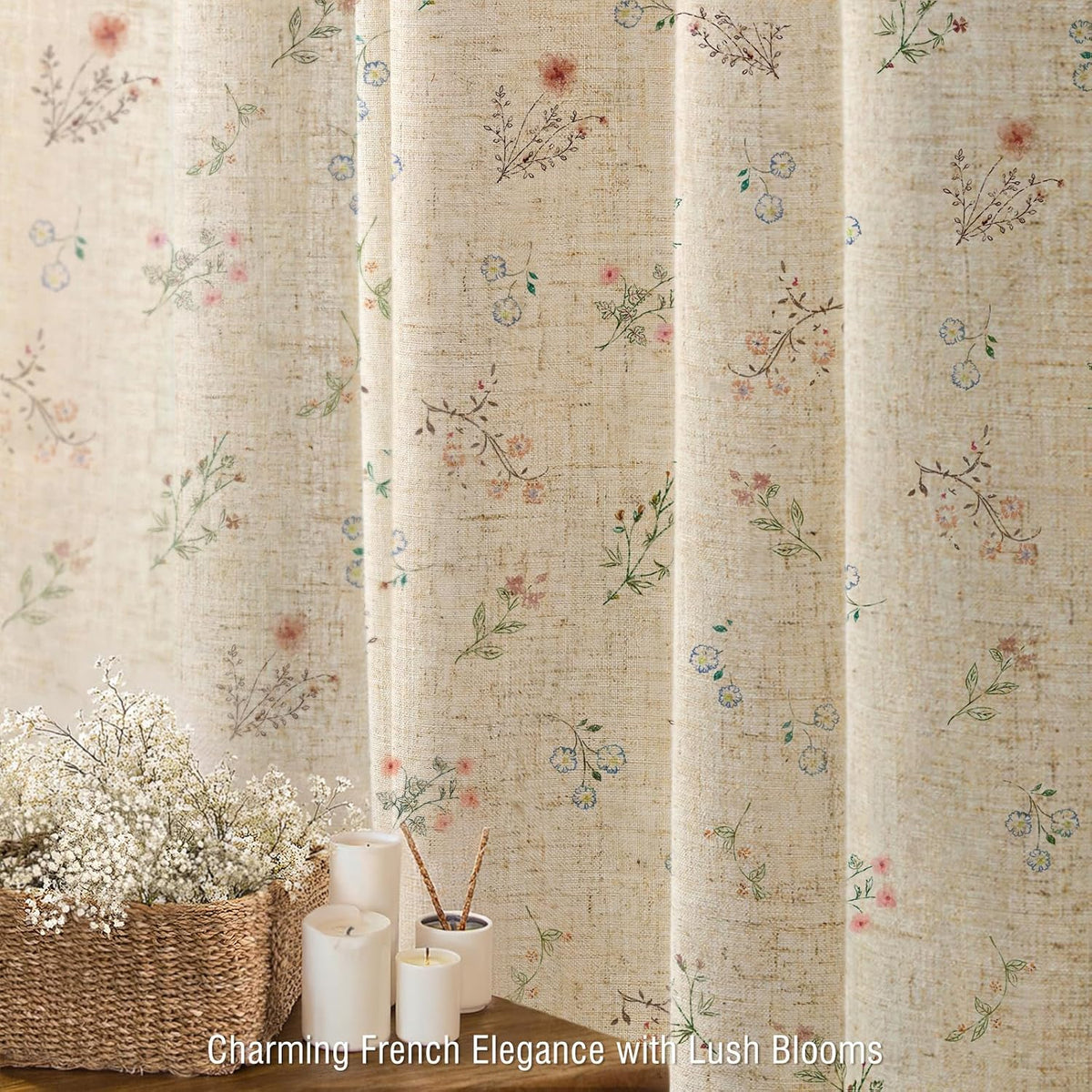 Floral Farmhouse Vintage Linen Shower Curtain French Country Decor 72Wx72H