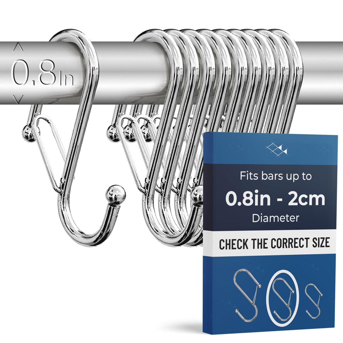 12 Metal Shower Curtain Hooks, Rust-Proof Decorative C-Shaped Curtain Hooks for Bathroom, Chrome Shower Curtain Rings, Fits Rods Up to 1 Inch (C, Silver)