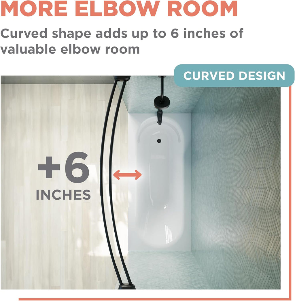 Zenna Home Double Curved Shower Curtain Rod, No Drill, 50-72 Inch Adjustable Tension Curved Shower Rod for Bathroom, Rustproof Double Rod, Non-Slip, Adds Room in Shower, Matte Black